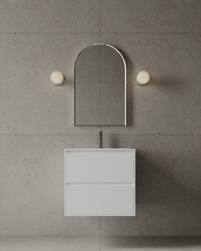 24-Inch Wall-Mounted Matte MDF Vanity with integrated I-Stone sink and two drawers – TF Renovations Mississauga