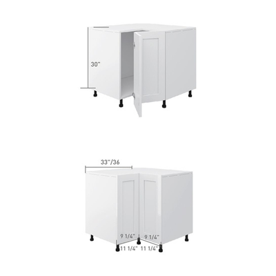 Base corner cabinet, dimensioned line drawing
