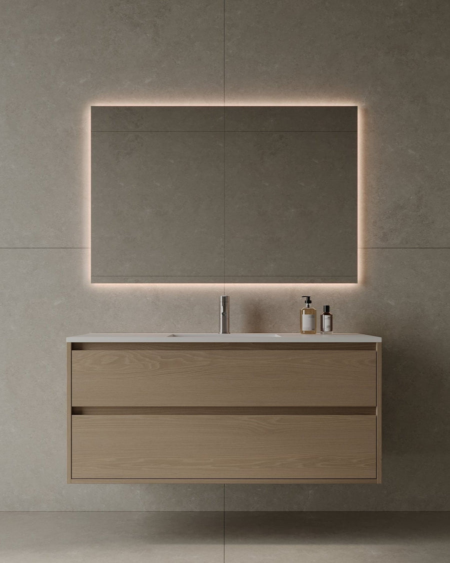 47" Wall-Mounted Wood Veneer Vanity With Solid Surface Basin