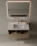 36" Wall-Mounted Wood Veneer Vanity With Solid Surface Basin
