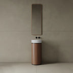 15-Inch modern pedestal basin in small Mississauga powder room renovation