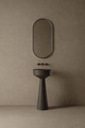 16-Inch freestanding matte pedestal basin in small Mississauga powder room renovation