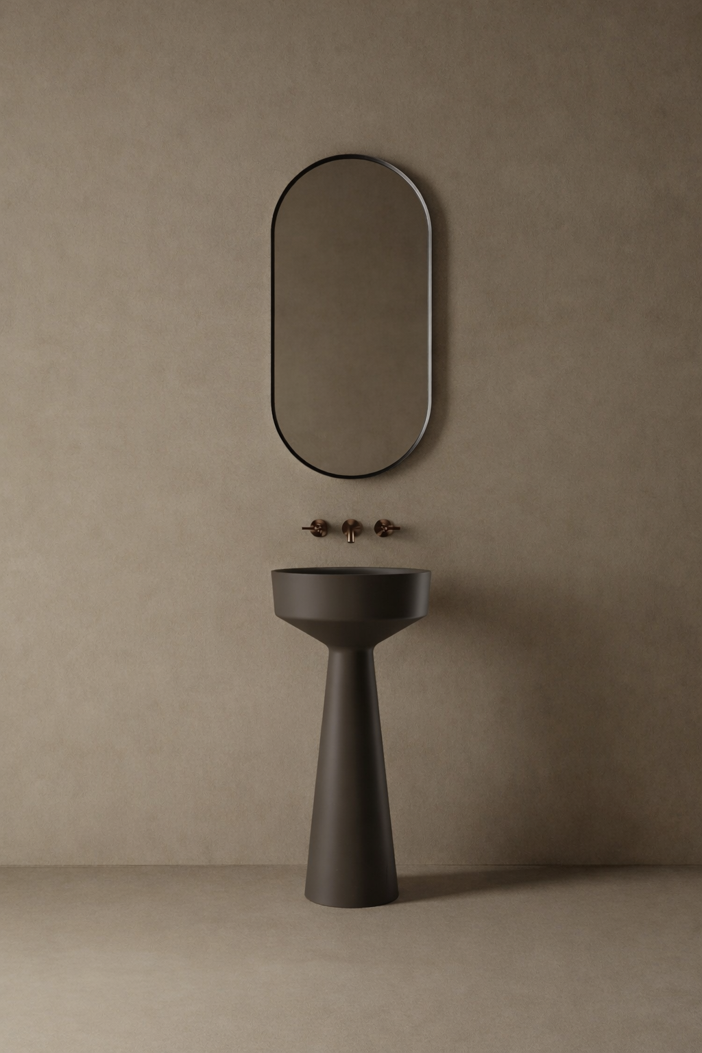 16-Inch freestanding matte pedestal basin in small Mississauga powder room renovation