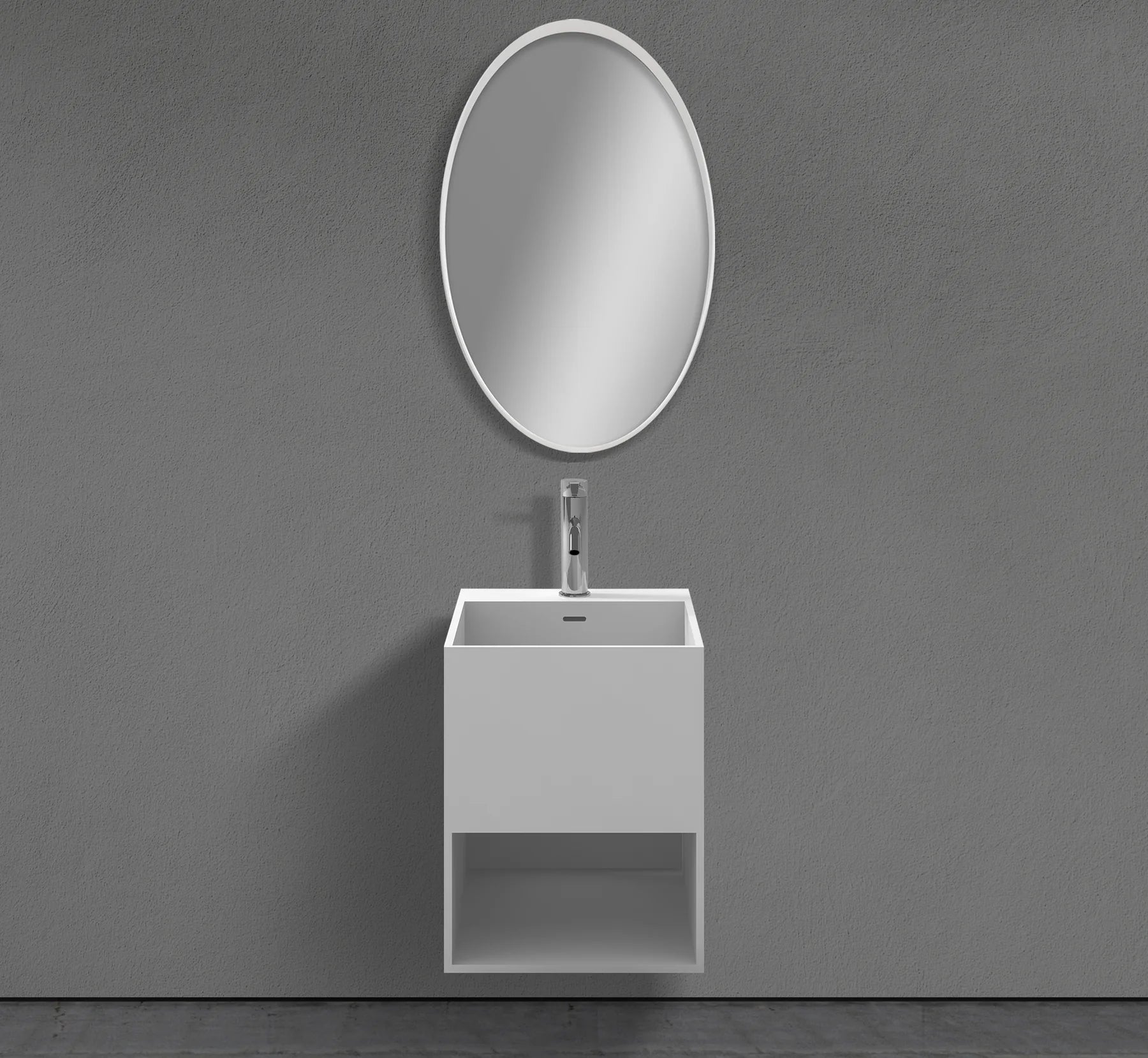 16-Inch Wall-Mounted Square Basin in matte white solid-surface I-Stone – TF Renovations Mississauga