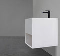 16-Inch wall-mounted square matte white basin in small Mississauga powder room renovation