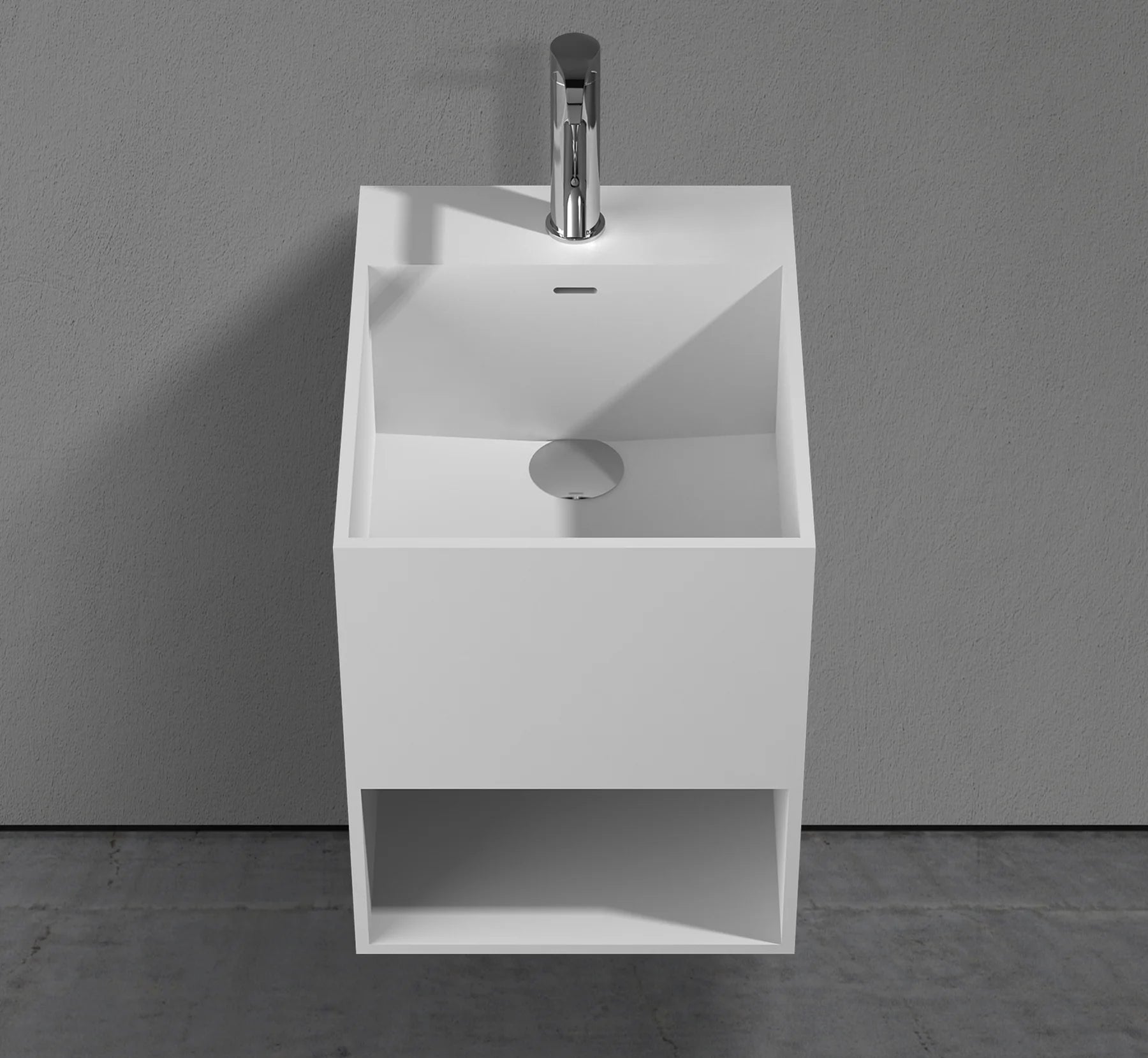 Solid-surface I-Stone matte white square basin wall-mounted for Milton minimalist bathroom