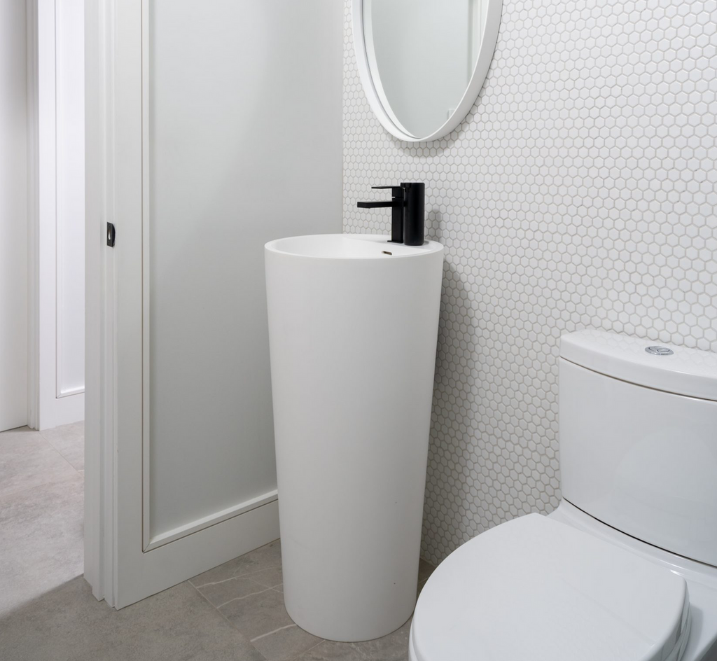 18-Inch Freestanding Pedestal Basin in solid-surface I-Stone – TF Renovations Mississauga