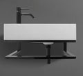 18-Inch wall-mounted sink with exposed metal frame in small Mississauga powder room renovation