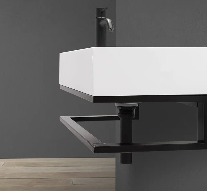 Industrial metal frame wall-mounted sink with seamless countertop for Milton minimalist bathroom