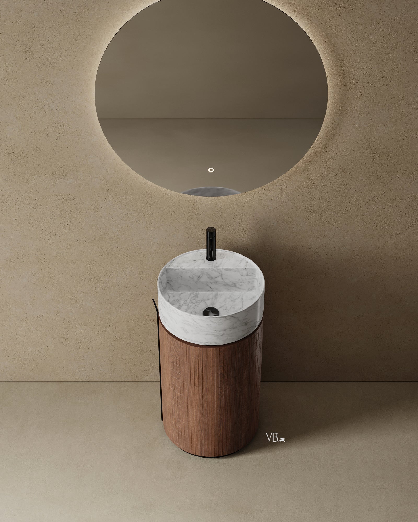 18" Freestanding Basin in Walnut With Marble Sink