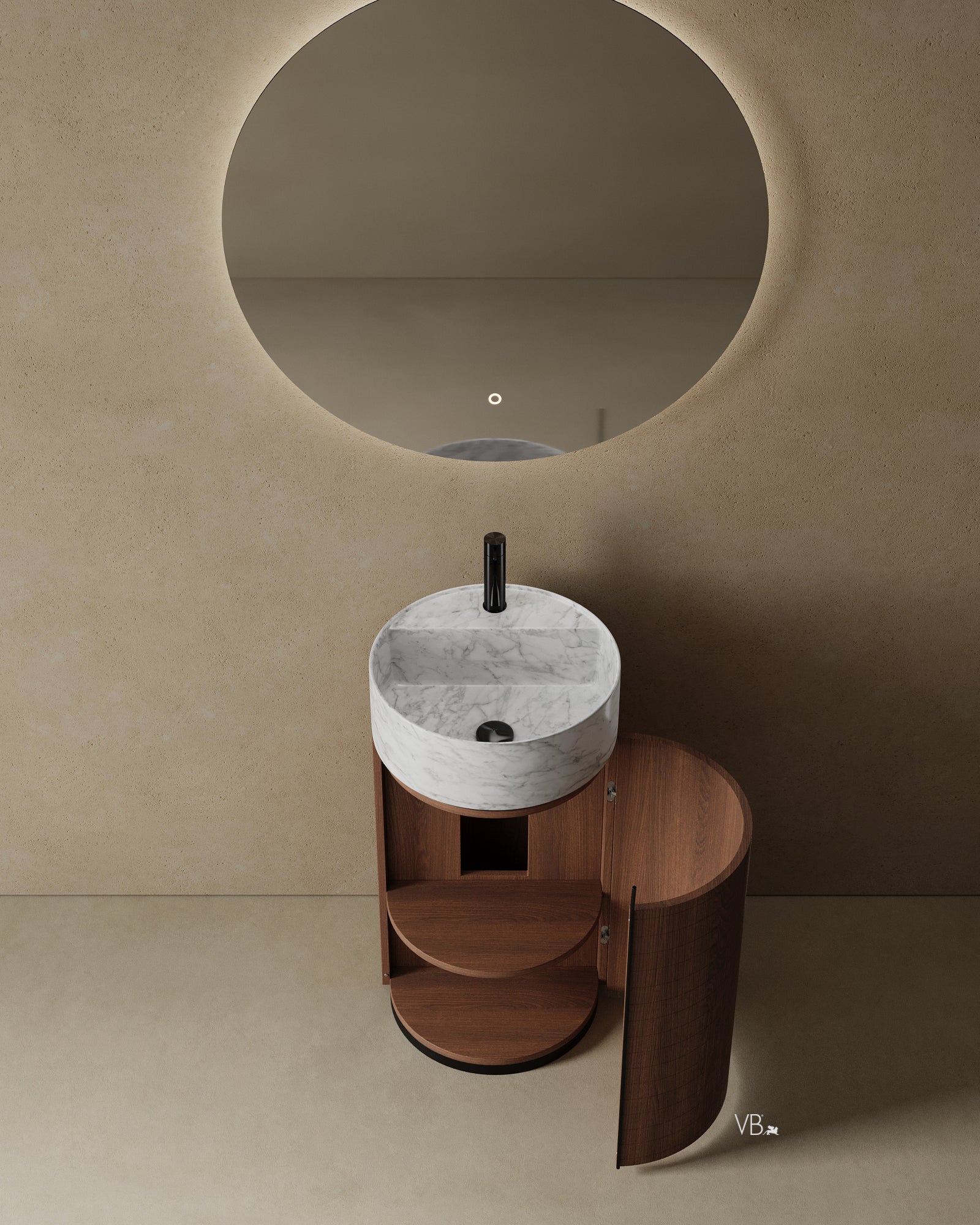 18" Freestanding Basin in Walnut With Marble Sink