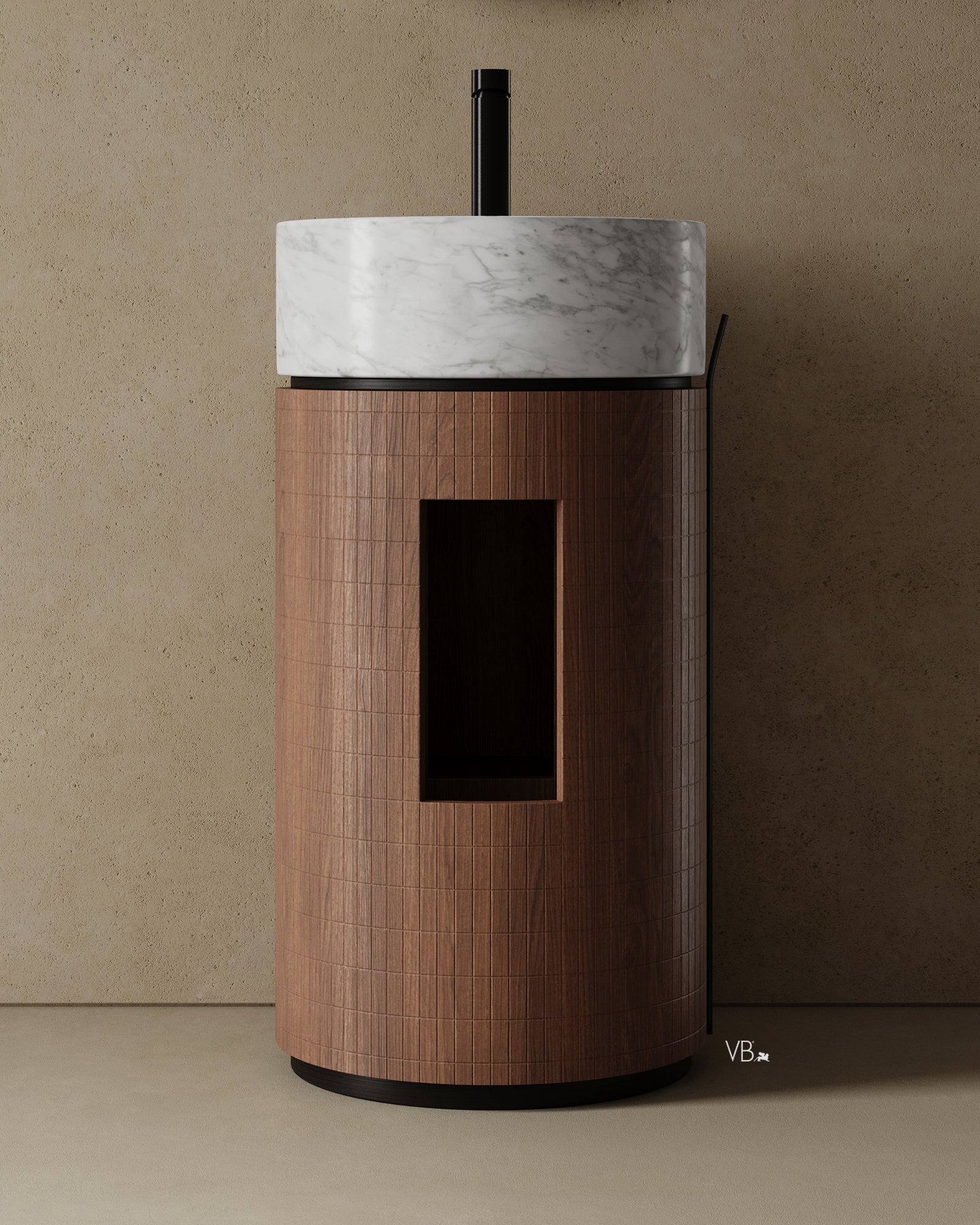 18" Freestanding Basin in Walnut With Marble Sink
