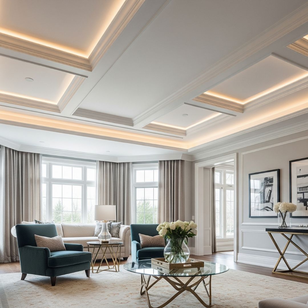 Crown Moulding Installed with Precise Mitre Cuts and Smooth, Seamless Joints