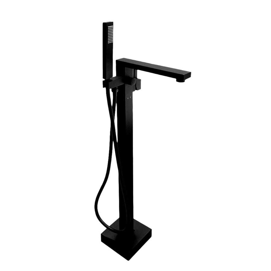 Matte Black Square Bathtub Filler and Hand Shower