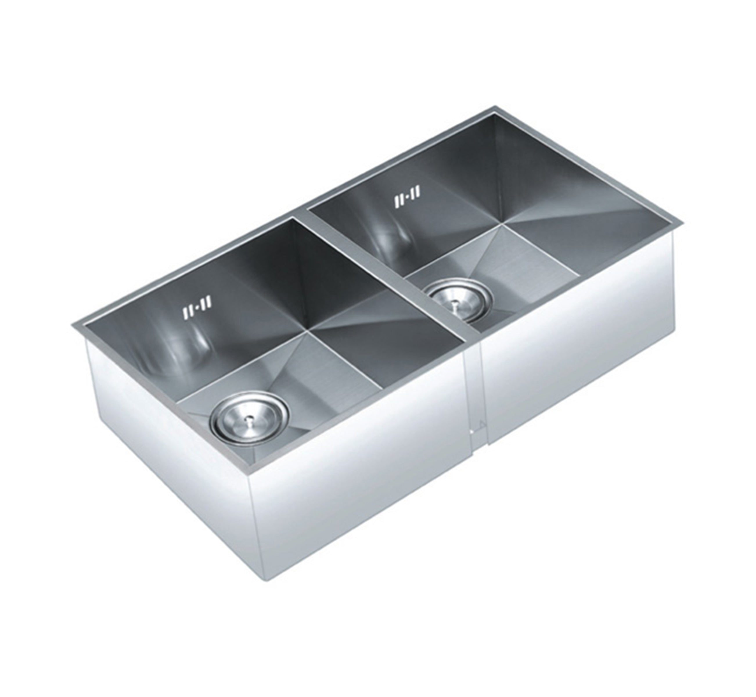 32" Square Stainless Steel Double Bowl Sink