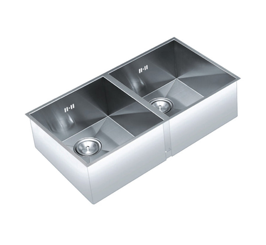 32" Square Stainless Steel Double Bowl Sink