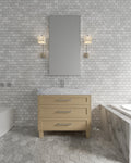 36" Freestanding Wood Veneer Vanity with Carrara Marble Countertop