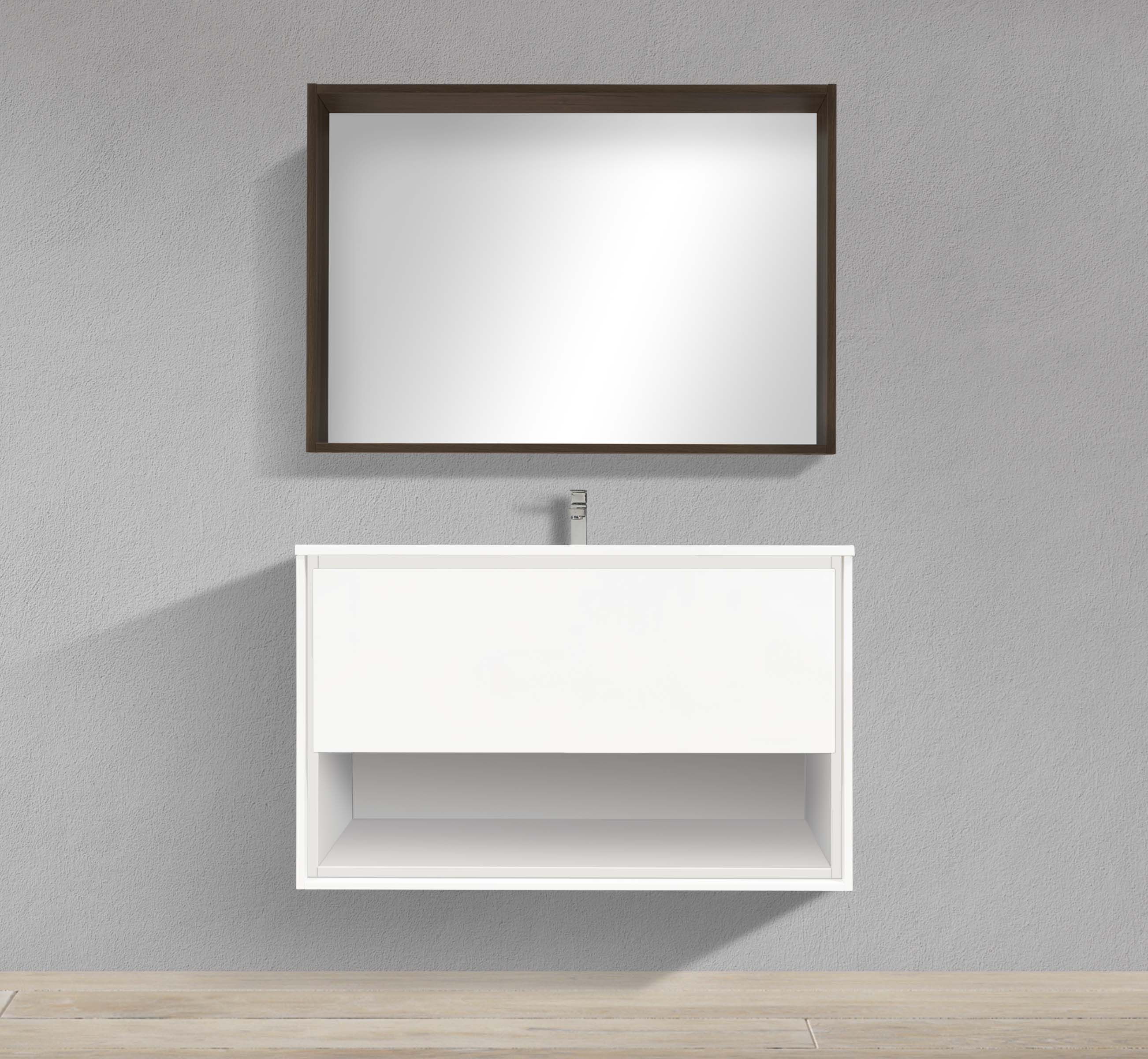 39" Wall-Mounted Melamine Vanity with Shadow Box