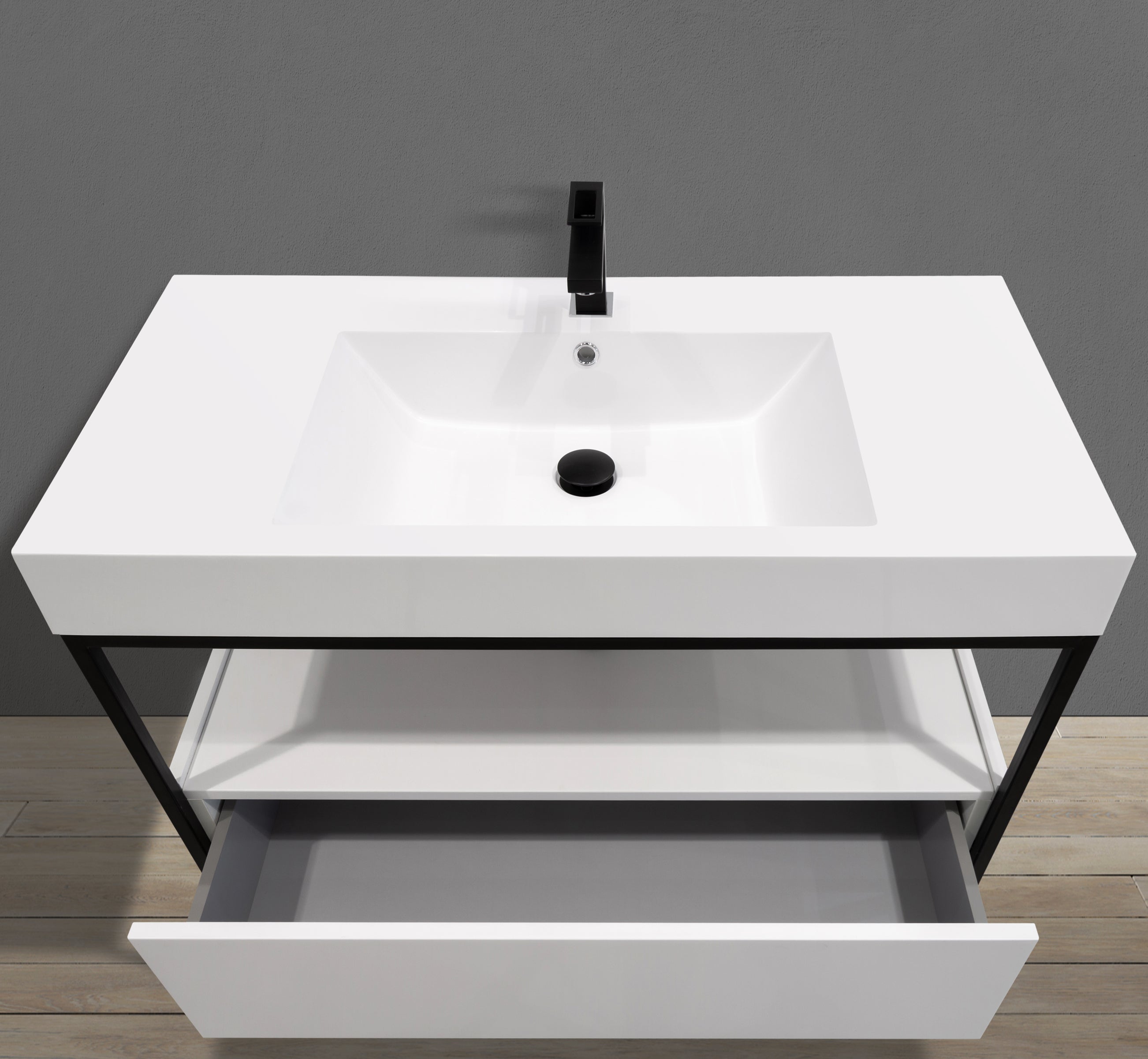 39" Freestanding Industrial Style Black Metal Frame Vanity