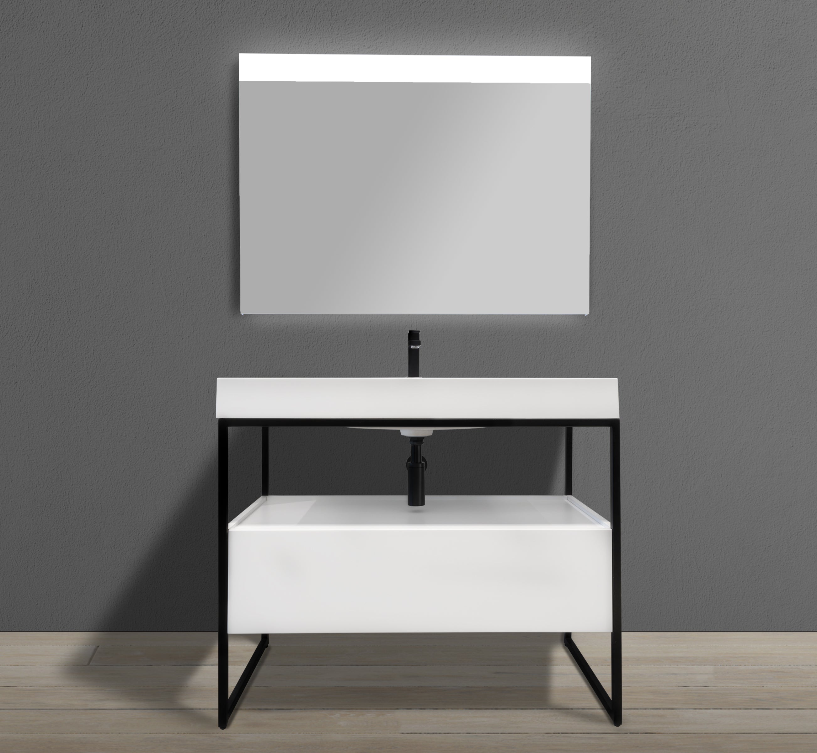 39" Freestanding Industrial Style Black Metal Frame Vanity
