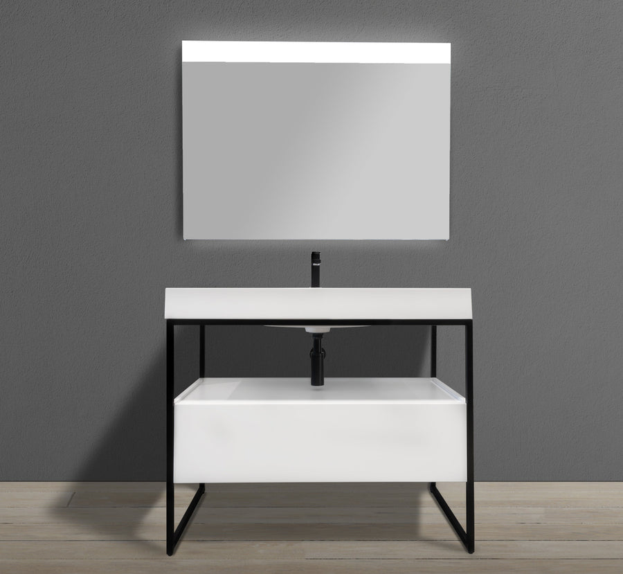 39" Freestanding Industrial Style Black Metal Frame Vanity