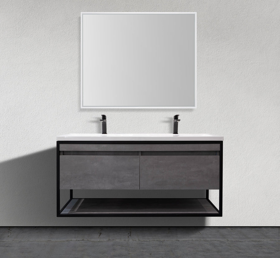47" Wall-Mounted Modern Melamine Black Frame Vanity