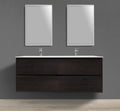 55" Double Sink Wall-Mounted Wood Veneer Vanity With Solid Surface Basin