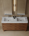 60" Freestanding Wood Veneer Vanity with Carrara Marble Countertop