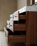 60" Freestanding Wood Veneer Vanity with Carrara Marble Countertop