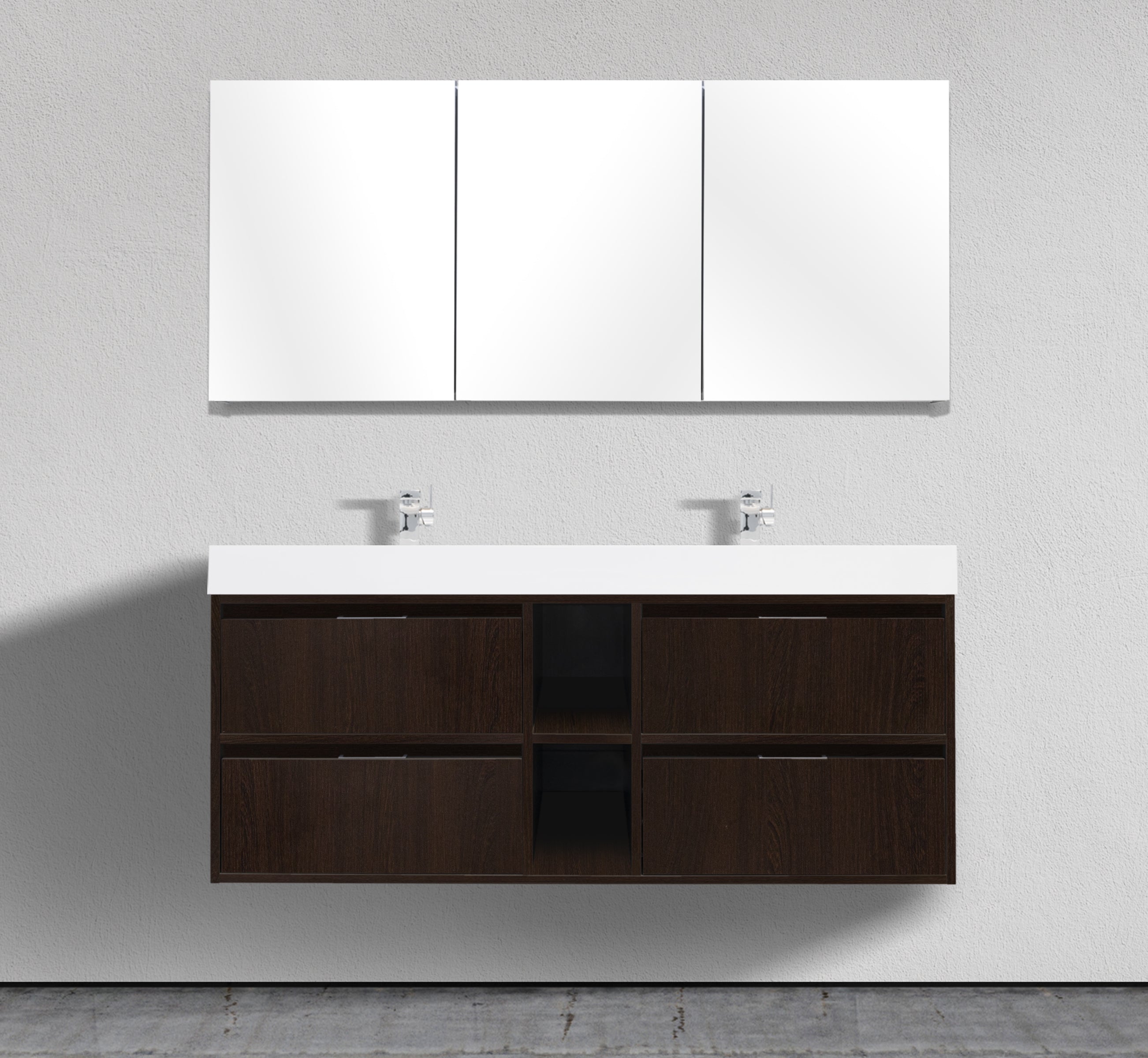 59" Wall-Mounted Double Sink Melamine Modern Vanity