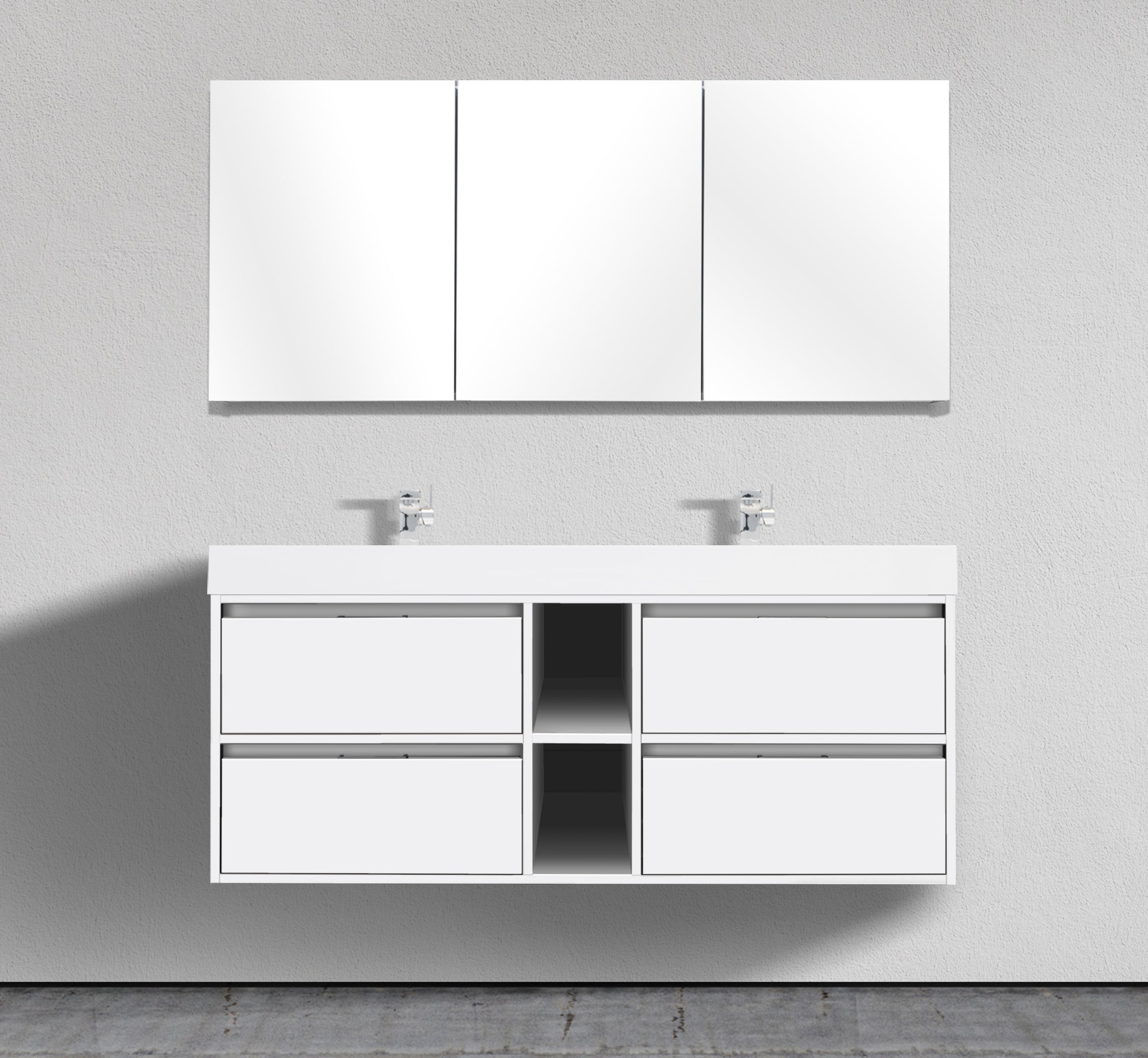 59" Wall-Mounted Double Sink Melamine Modern Vanity