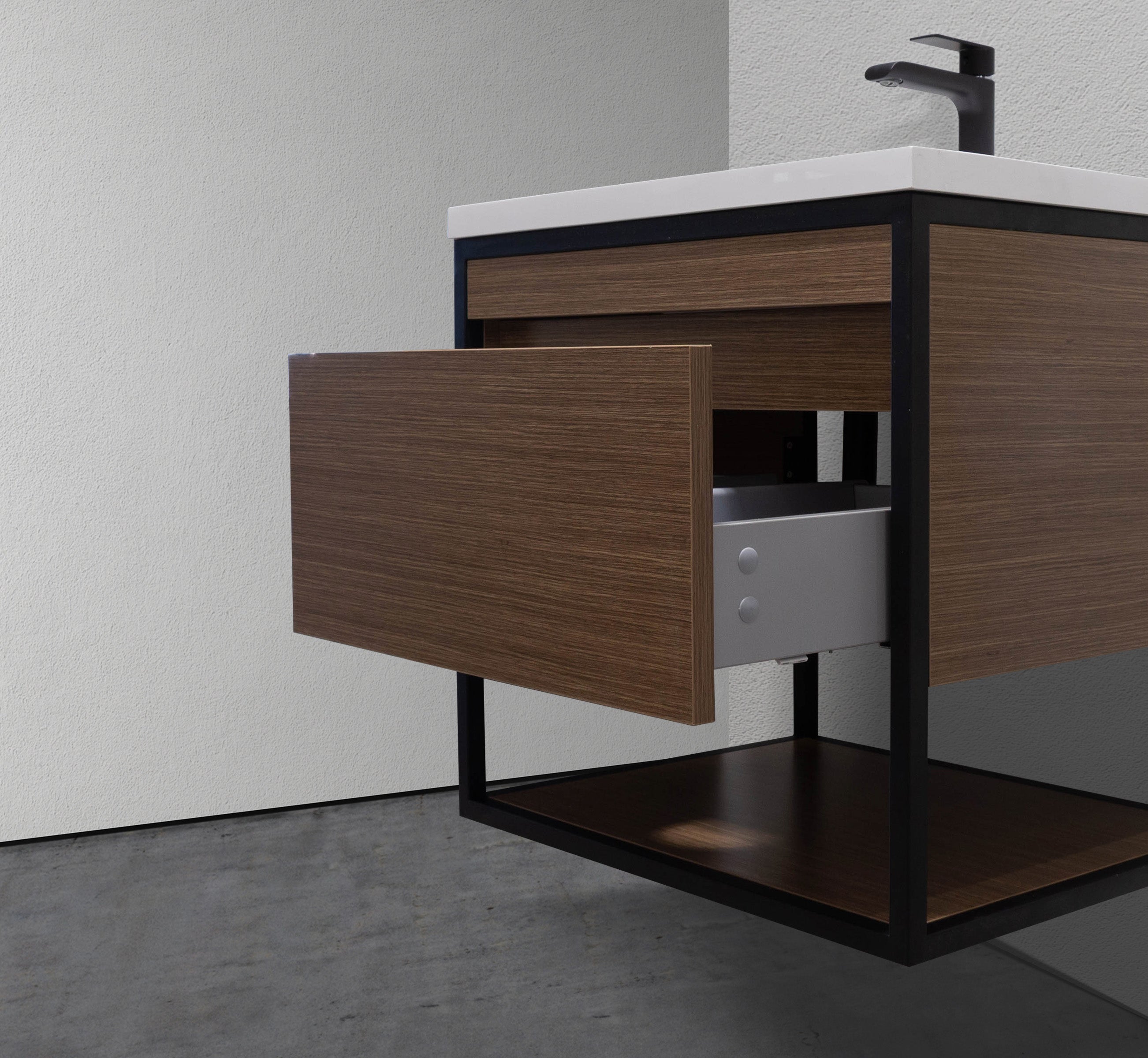 24" Wall-Mounted Modern Melamine Black Frame Vanity