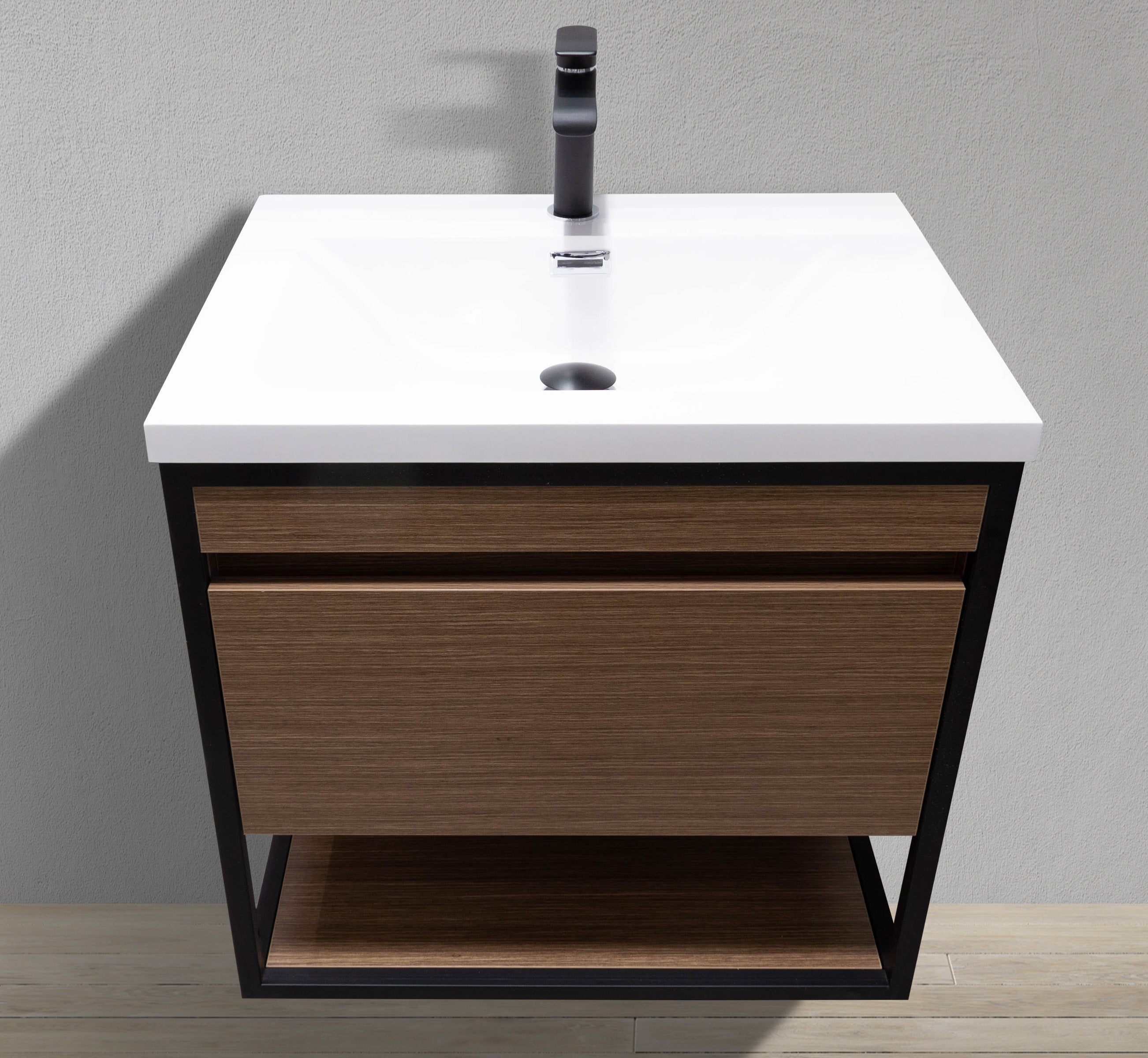 24" Wall-Mounted Modern Melamine Black Frame Vanity