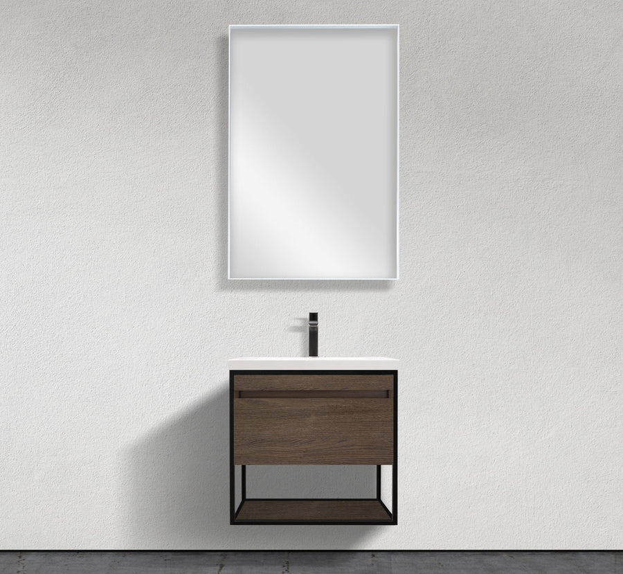24" Wall-Mounted Modern Melamine Black Frame Vanity