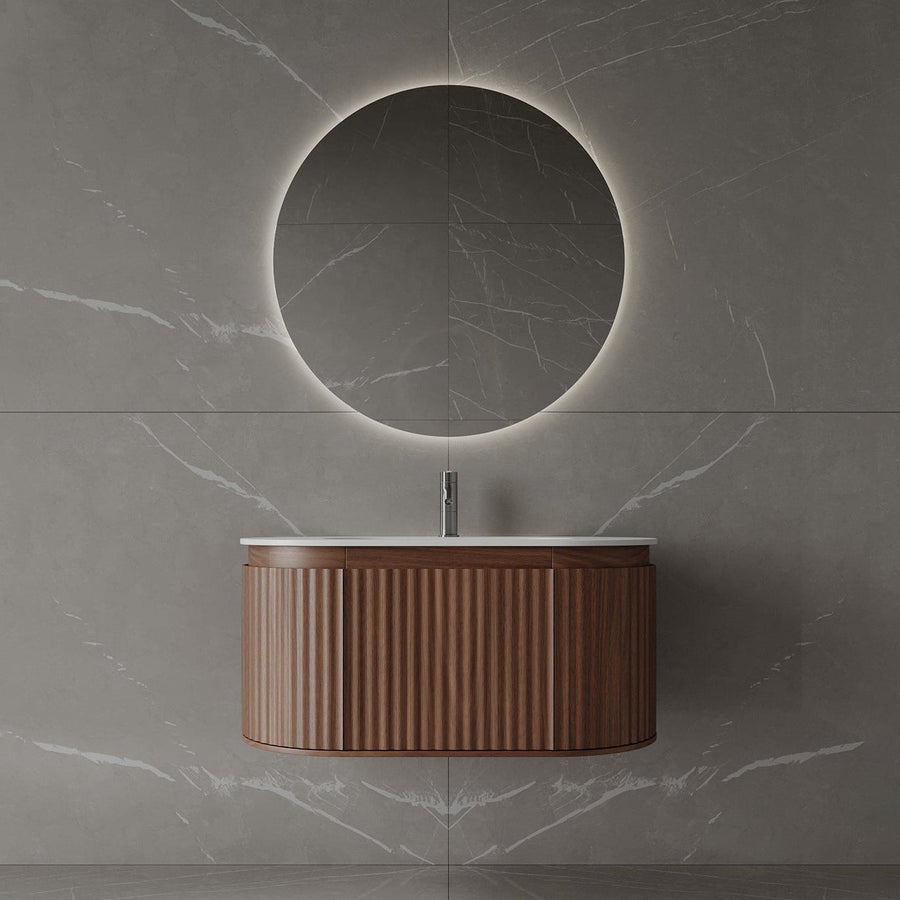 39" Wall-Mounted Fluted Walnut Wood Veneer Vanity