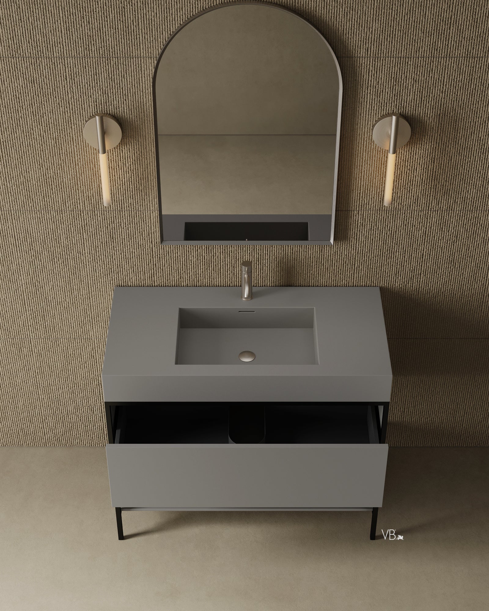 39"  Metal Frame Integrated I-Stone Sink Vanity