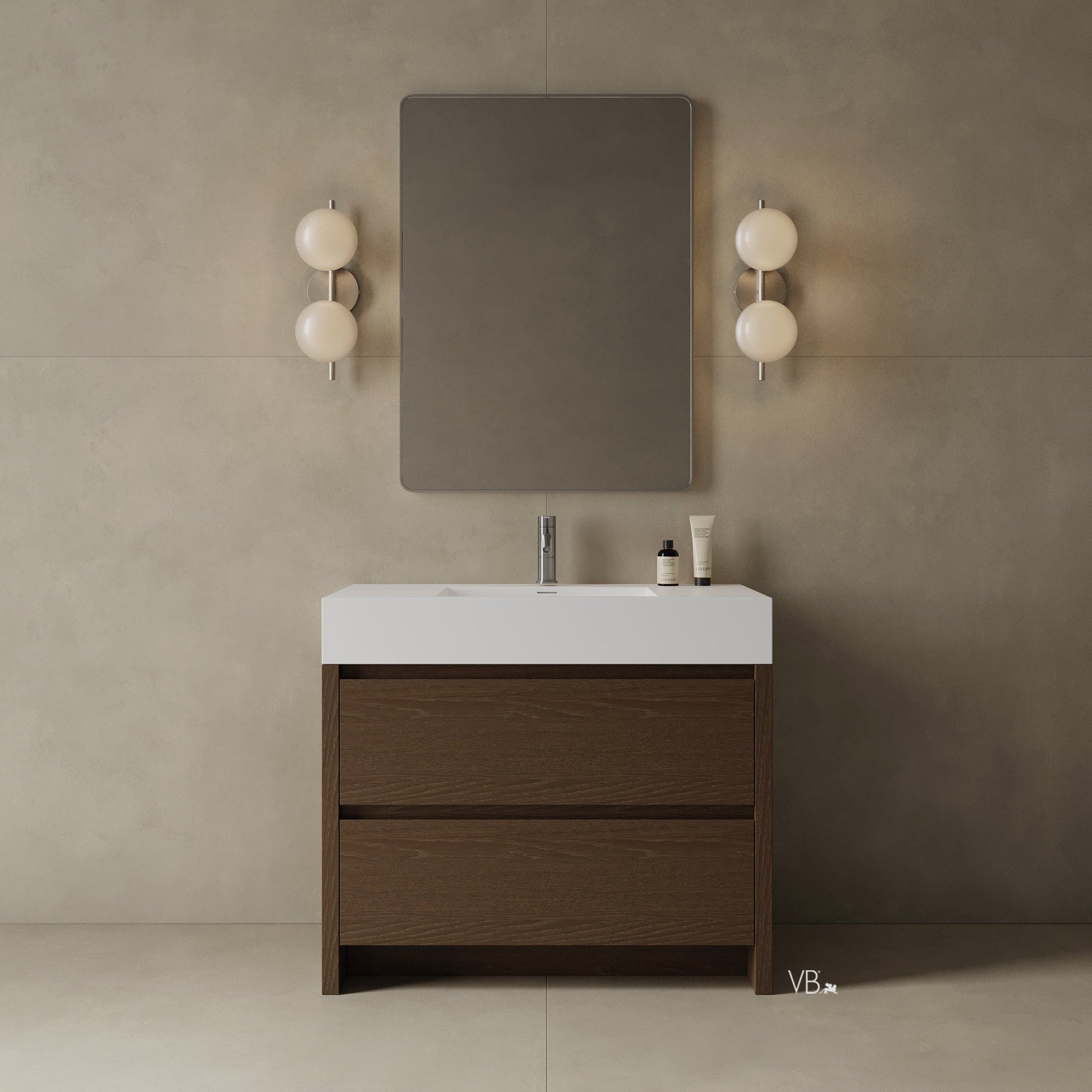 39" Freestanding Melamine Vanity With Solid Surface Basin