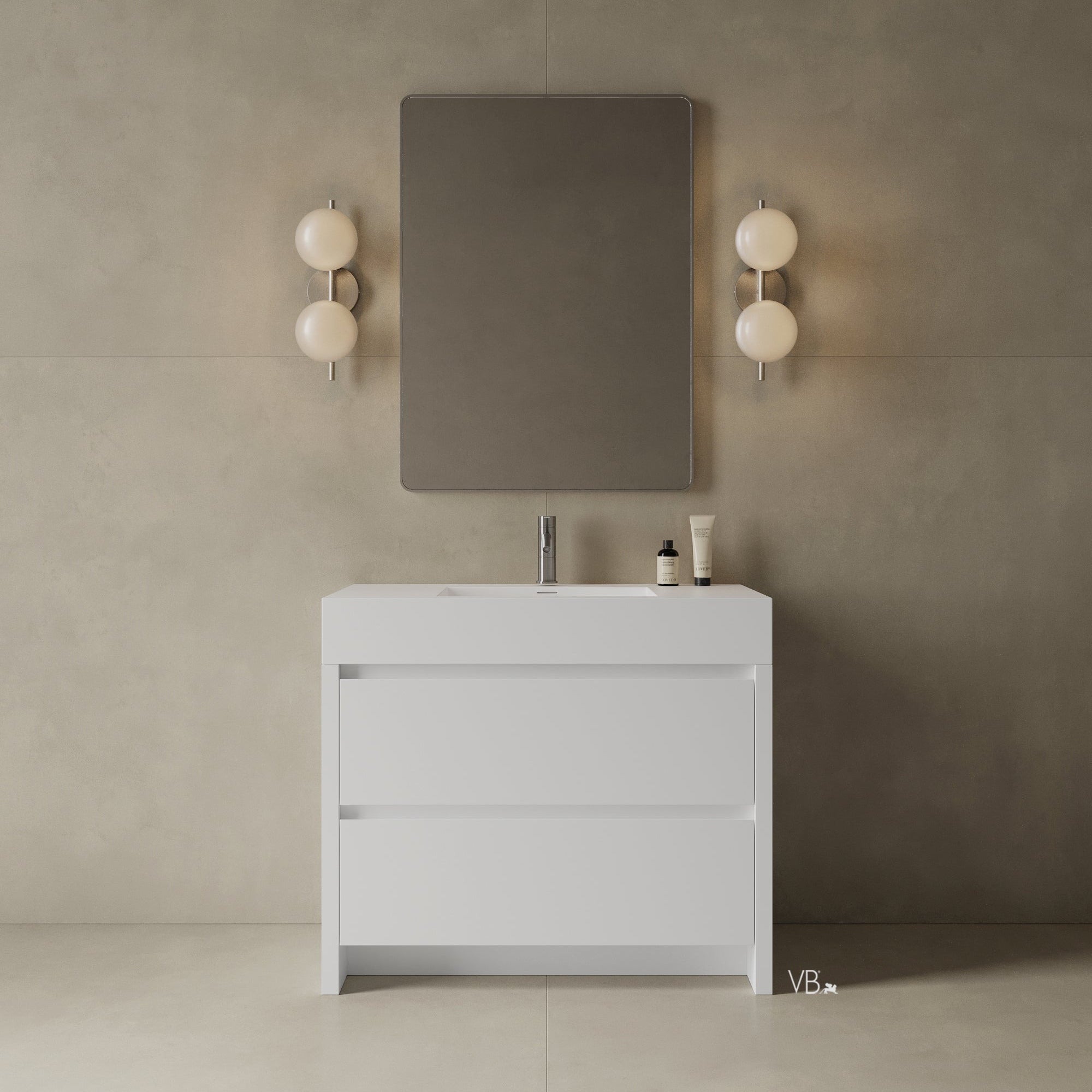 39" Freestanding Melamine Vanity With Solid Surface Basin