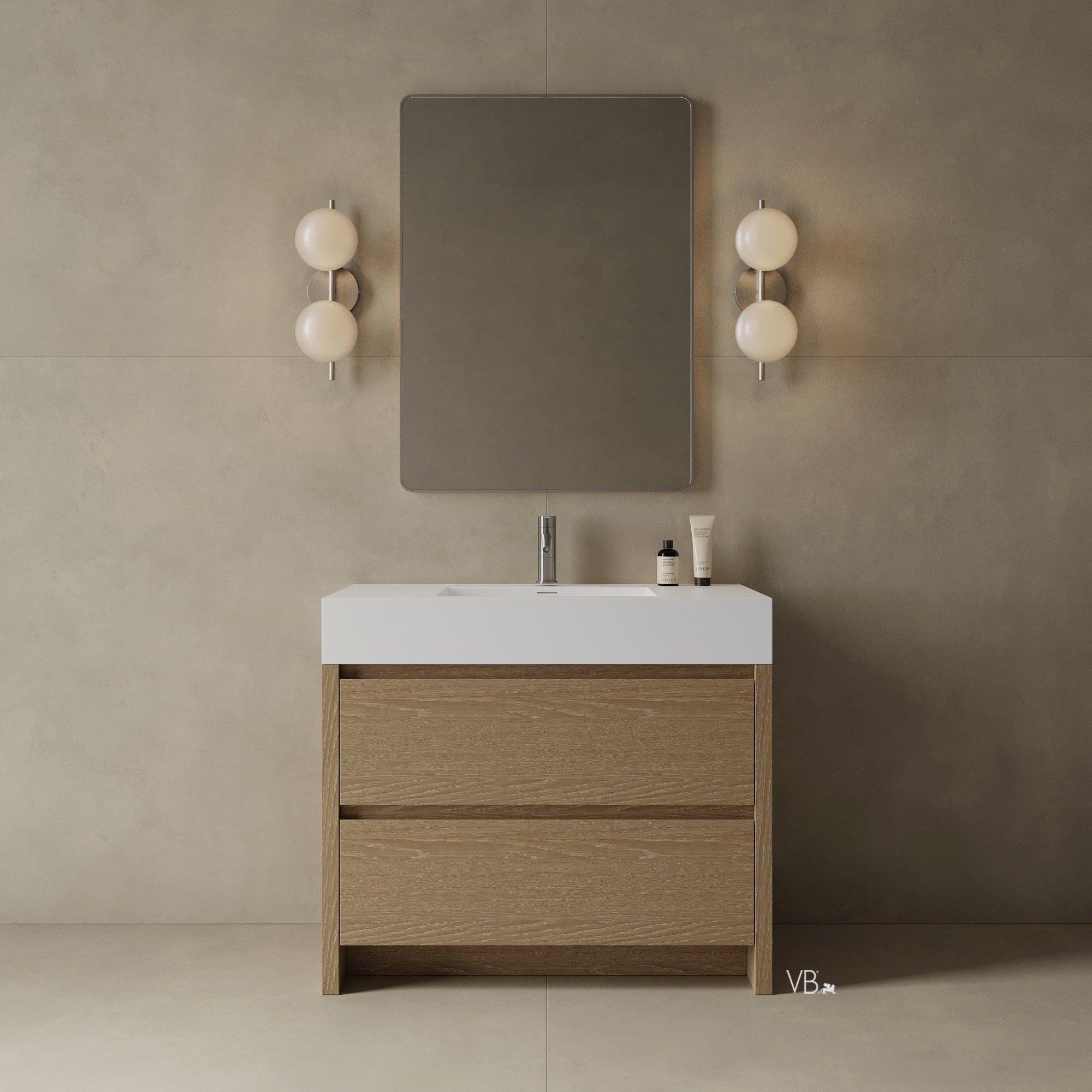 39" Freestanding Melamine Vanity With Solid Surface Basin