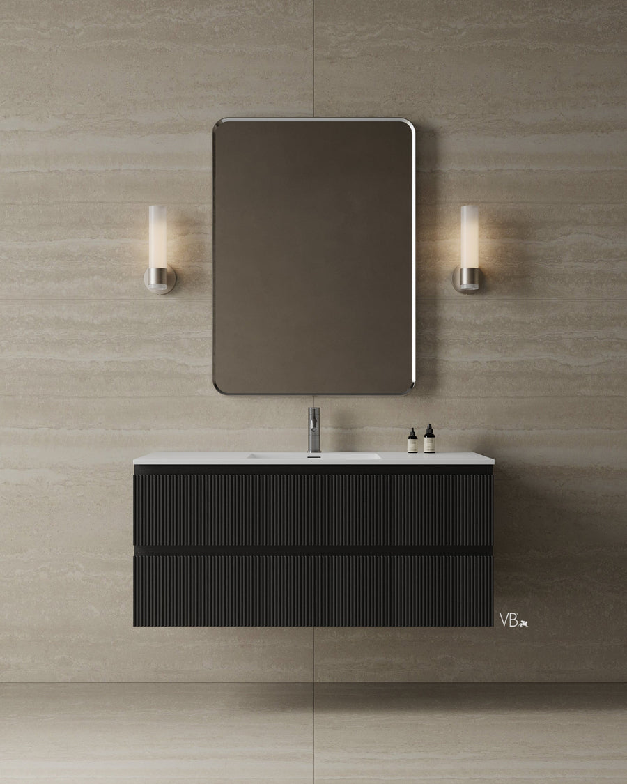 47" Wall-Mounted Wood Veneer Vanity With Solid Surface Basin