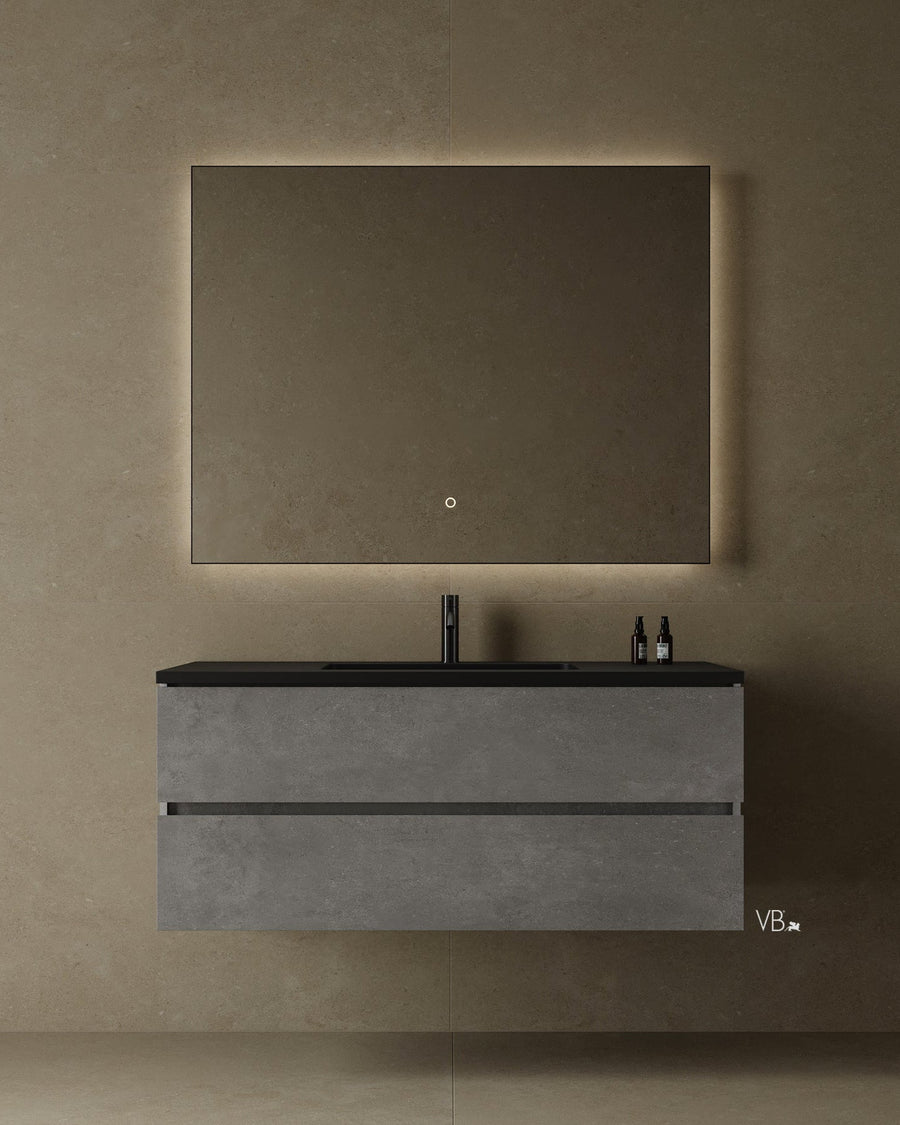47" Wall Mounted Vanity With Black Countertop & Sink