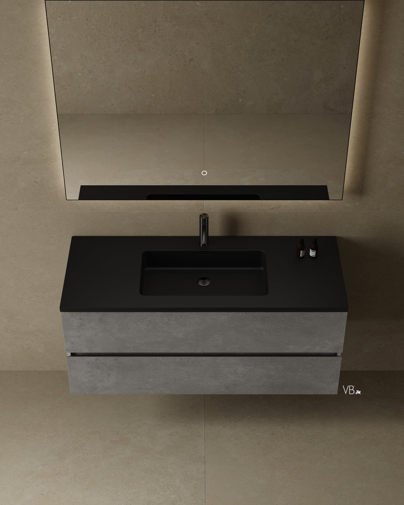 47" Wall Mounted Vanity With Black Countertop & Sink