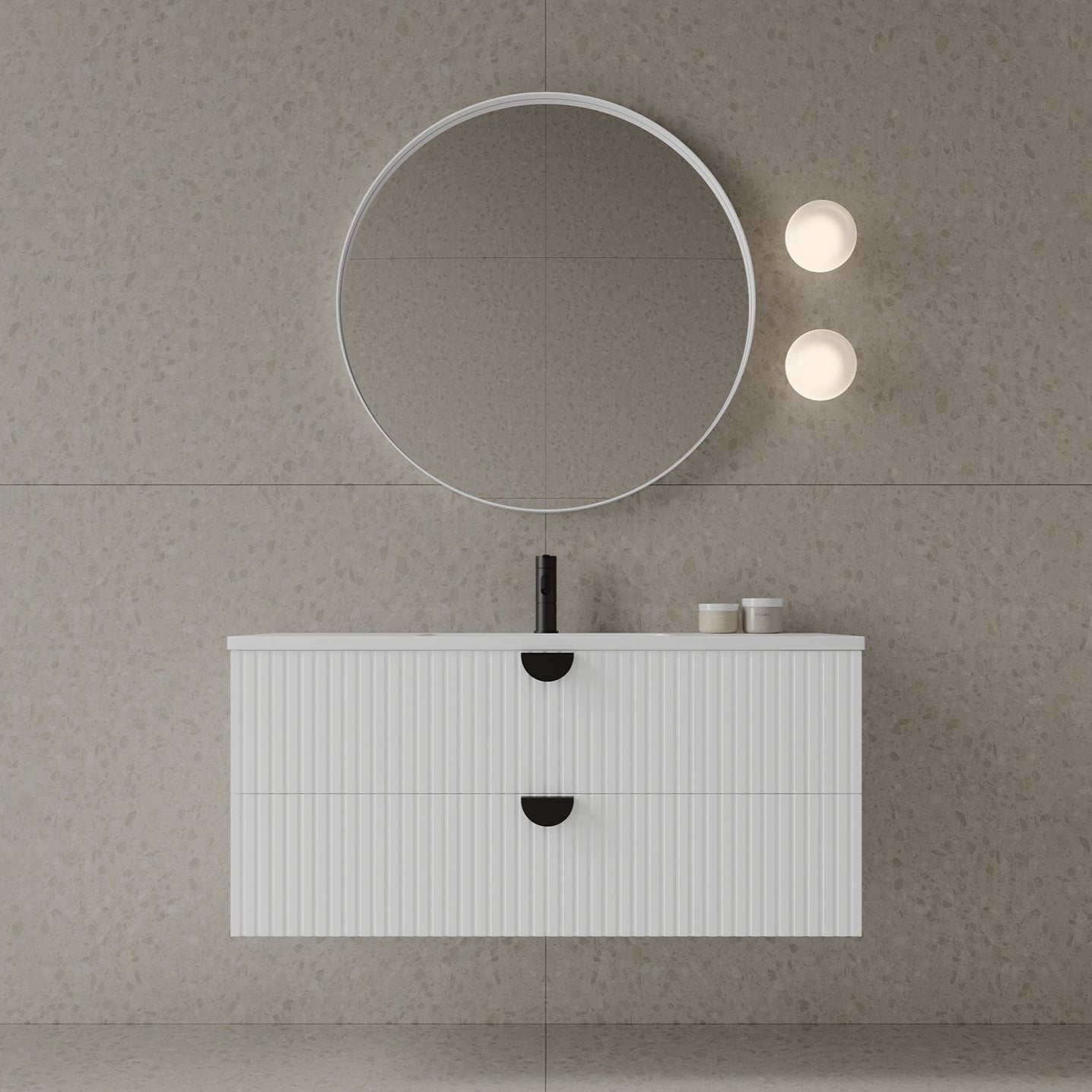 47" Wall-Mounted MDF Fluted Vanity With Acrylic Countertop