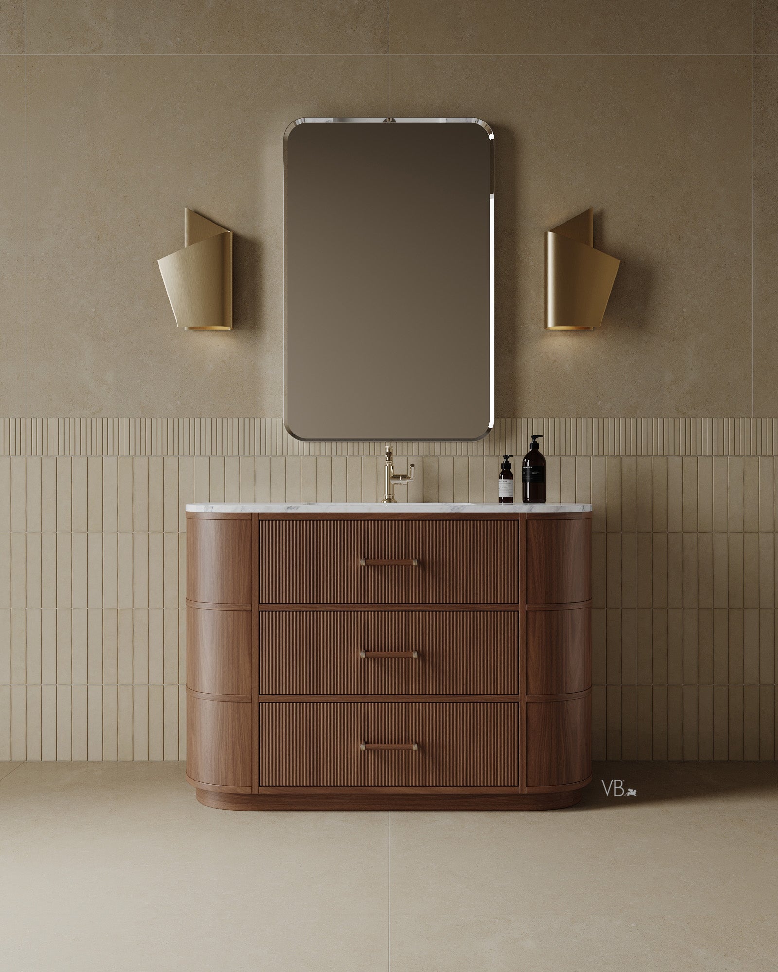 47" Freestanding Wood Veneer Vanity With Marble Countertop