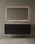 55" Double Sink Wall-Mounted Wood Veneer Vanity With Solid Surface Basin