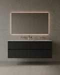 55" Double Sink Wall-Mounted Wood Veneer Vanity With Solid Surface Basin