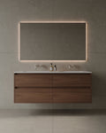 55" Double Sink Wall-Mounted Wood Veneer Vanity With Solid Surface Basin
