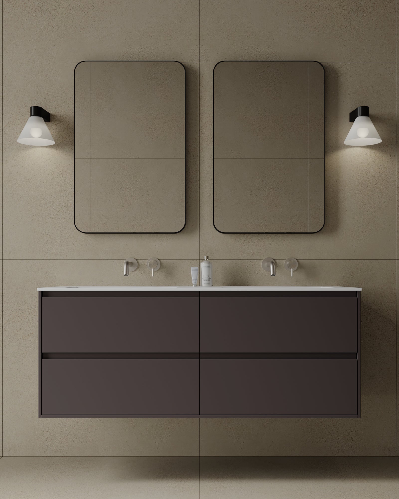 55" Wall-Mounted MDF Vanity with Solid Surface Countertop