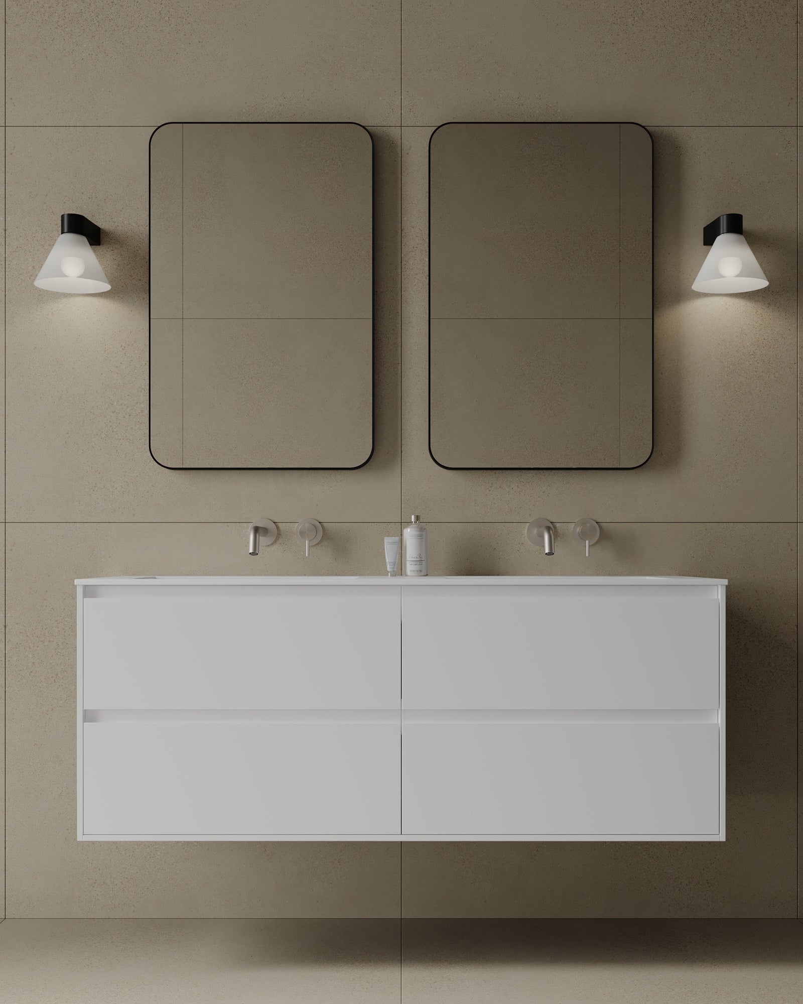 55" Wall-Mounted MDF Vanity with Solid Surface Countertop
