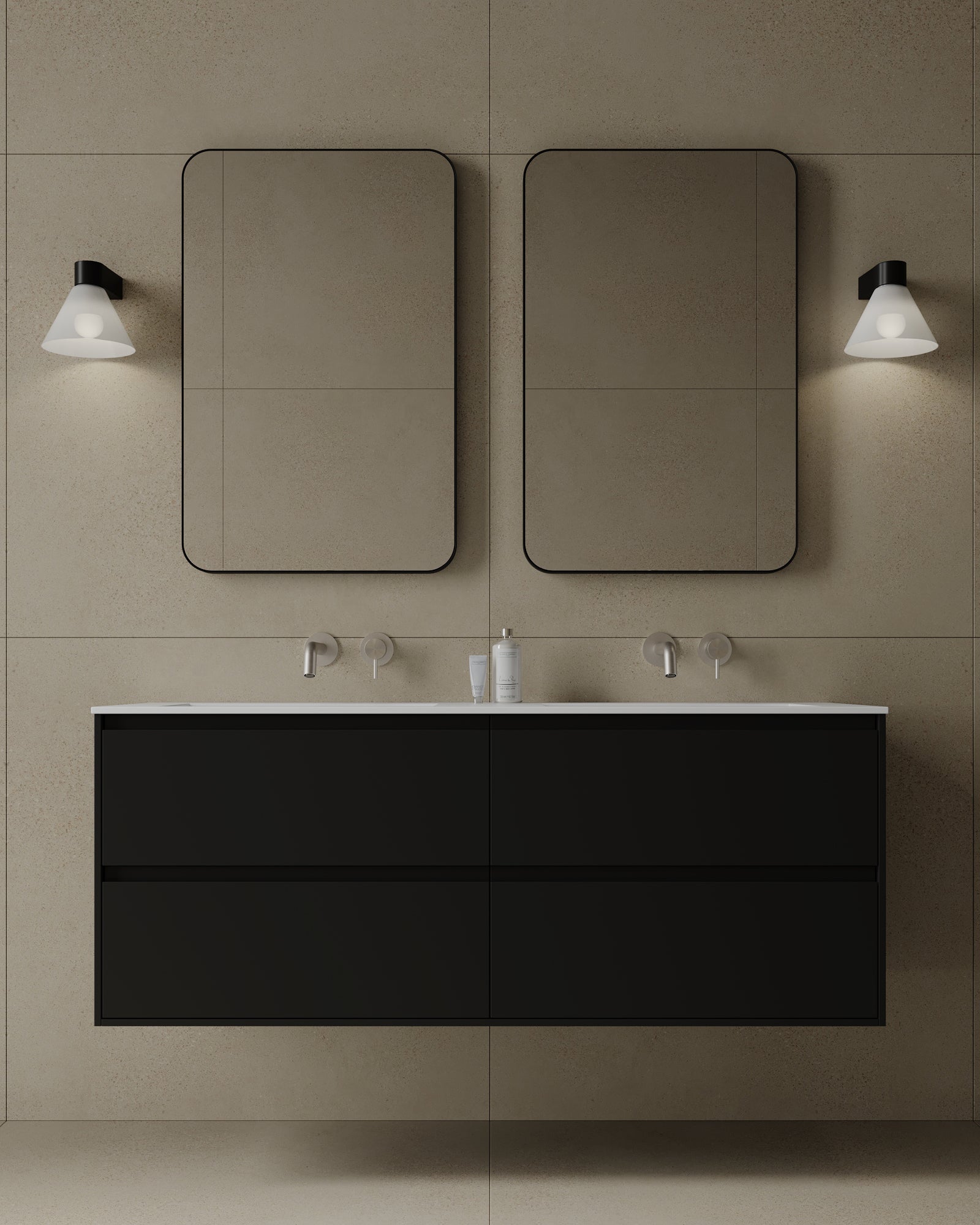 55" Wall-Mounted MDF Vanity with Solid Surface Countertop